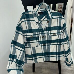 Love Tree Teal and White Checkered Jacket
